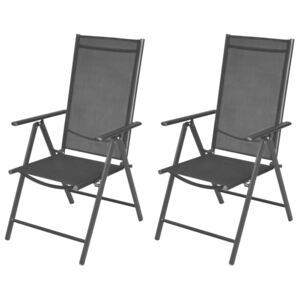 Składane aluminiowe krzesła ogrodowe, 2 szt., czarne