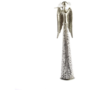 Świecznik bożonarodzeniowy Anioł z fletem, srebrny