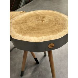 PACMAN SZARY stolik kawowy z plastra drewna polski design