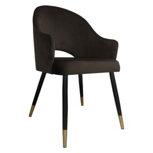 Ciemnobrązowe tapicerowane krzesło fotel DIUNA materiał MG-05 ze złotymi nóżkami - Brązowy