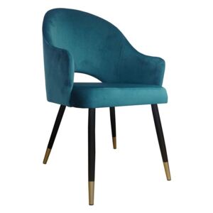 Morskie tapicerowane krzesło DIUNA materiał MG-20 petrol ze złotymi nóżkami - Zielony || Niebieski