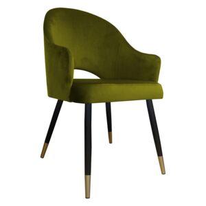 Oliwkowe tapicerowane krzesło fotel DIUNA materiał BL-75 ze złotą nogą - Zielony || Oliwkowy