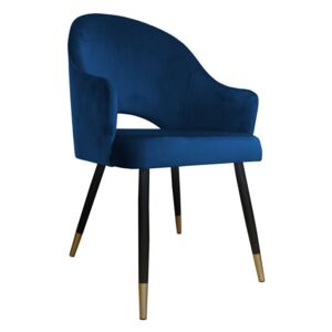 Ciemnoniebieski tapicerowane krzesło fotel DIUNA materiał MG-16 ze złotymi nóżkami - Niebieski
