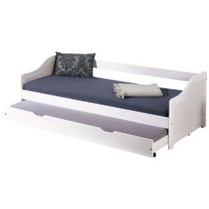 Białe drewniane łóżko jednoosobowe Evergreen House Leon White S, 90x190 cm