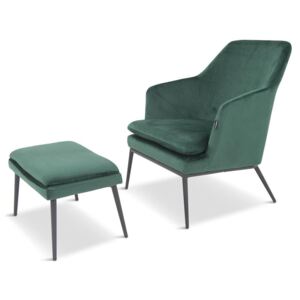 Fotel tapicerowany z podnóżkiem Egersund Meblobranie ciemno zielony/czarny