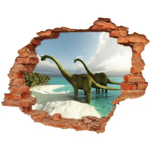 Dziura 3d fototapeta naklejka Dinozaury na plaży