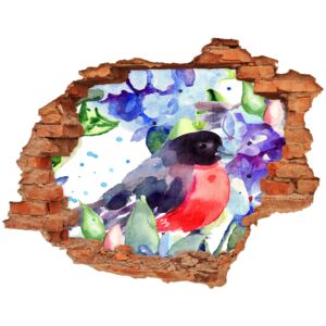 Dziura 3d fototapeta naklejka Ptak i kwiaty