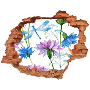 Naklejka 3D dziura samoprzylepna Kwiaty i ważki
