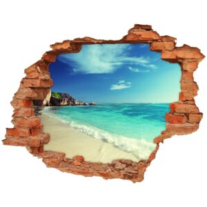 Dziura 3d w ścianie naklejka Seszele plaża
