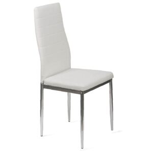 Krzesło do jadalni białe - K1 - wzór pasy, ekoskóra, nogi srebrne