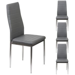 Krzesła do jadalni szare - K1 - wzór pasy, ekoskóra, nogi srebrne