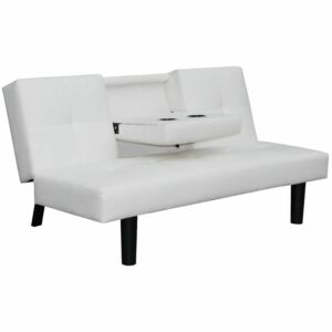 Kanapa/Sofa rozkładana ze składanym stolikiem, ekoskóra biała