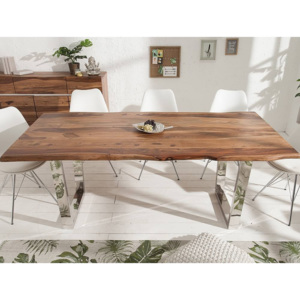 Drewniany stół MAMMUT (180 cm, rama stalowa polerowana)