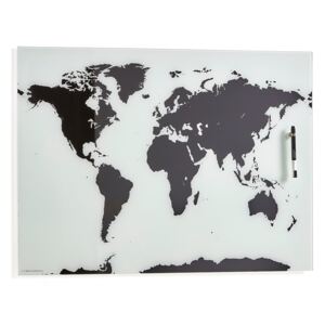 Tablica szklana, 800x500 mm, mapa świata, czarny/biały