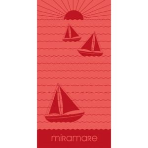 Ręcznik plażowy welurowy 70x140 Miramare 12 łódki czerwony