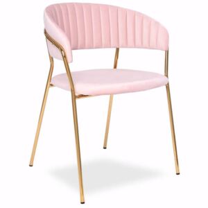 Krzesło TAMARA jasny różowy aksamit - złote nogi