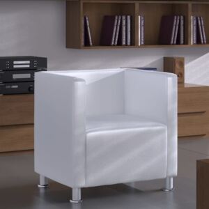 Fotel w formie kostki ze skóry syntetycznej, biały