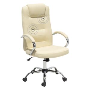 Krzesło biurowe beżowe skórzane funkcja masażu DIAMOND II