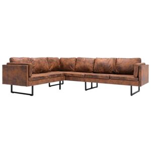7-osobowa brązowa sofa narożna z ekozamszu - Sirena 2X
