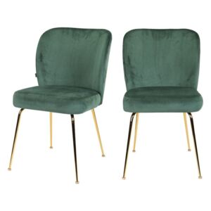 SELSEY Zestaw dwóch krzeseł tapicerowanych Alruba zielone na złotych nogach