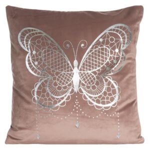 Poszewka na poduszkę różowa ze srebrnym motylem 45 x 45 cm 45x45