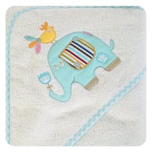 Ręcznik dziecięcy z aplikacją ze słonikiem i kapturkiem 75x75cm