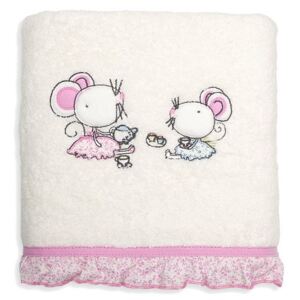 Ręcznik dziecięcy z aplikacją z myszkami i falbanką 70x140cm