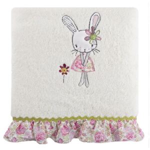 Dziecięcy ręcznik kąpielowy z falbanką różowy królik 50x90 cm