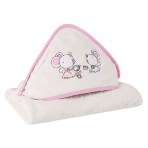 Ręcznik dziecięcy z aplikacją z myszkami i kapturkiem 75x75cm 75x75