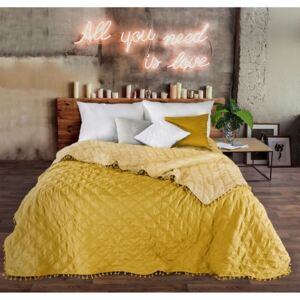Narzuta na łóżko przeszywana dwustronna 220x240 cm żółta 220x240
