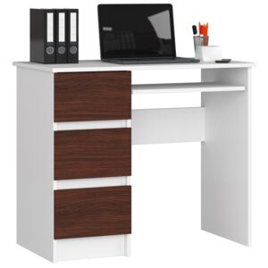 Komputerowe biurko do pracy i nauki z półkami Miren 3X - białe + wenge