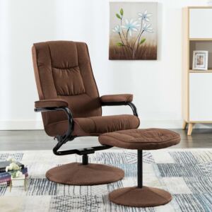 Rozkładany fotel z podnóżkiem, brązowy, tkanina
