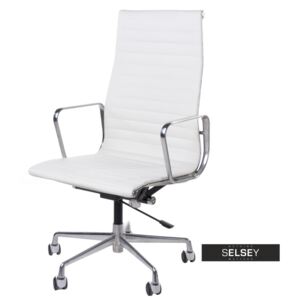 Fotel biurowy inspirowany EAMES 119 biały, skóra + chrom