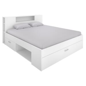 Łóżko LEANDRE z zagłówkiem, skrzyniami i szufladami - 160x200 cm - Kolor: biały