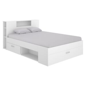 Łóżko LEANDRE z zagłówkiem, skrzyniami i szufladami - 140x190 cm - Kolor: biały