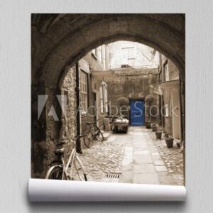Fototapeta Aleja z tyłu w Londynie, z rowerami, niebieskie drzwi na końcu