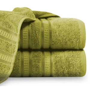 EUROFIRANY PREMIUM Ręcznik MILA w kolorze oliwkowym, z włókien bambusowych z ozdobną żakardową bordiurą w pasy 70 X 140 cm oliwkowy łazienkowe