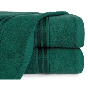 Ręcznik z bordiurą podkreśloną błyszczącą nicią 70 X 140 cm butelkowy zielony łazienkowe