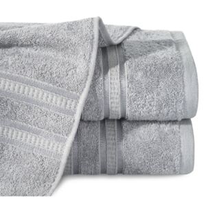 EUROFIRANY PREMIUM Ręcznik MILA w kolorze srebrnym, z włókien bambusowych z ozdobną żakardową bordiurą w pasy 70 X 140 cm srebrny łazienkowe