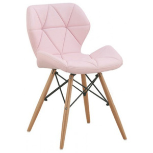 Krzesło Provence tapicerowane skórą ekologiczną, z drewnianymi nogami, dł.49 x szer.53 x wys.72 cm - różowe