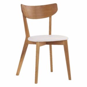 Brązowe dębowe krzesło do jadalni z białym siedziskiem Rowico Ami