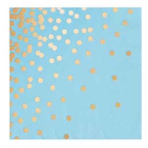 Serwetki niebieskie w złote kropki 10 sztuk (33x33 cm)
