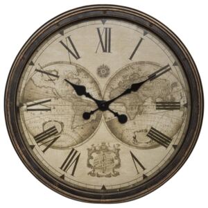 Zegar ścienny z mapą świata TOMY, Ø 51 cm, brązowy