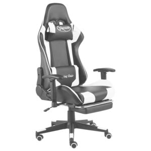 Obrotowy fotel gamingowy z podnóżkiem, biały, PVC