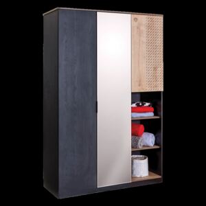 Szafa Blacky z płyty wiórowej, 3 drzwiowa, dł.137 x szer.53 x wys.210 cm, czarny/naturalny