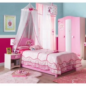 Łóżko dziecięce Little Princess z płyty wiórowej, z szufladą, 200x90 cm, różowy/ naturalny
