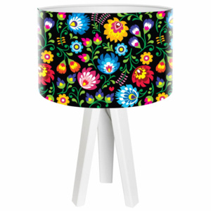 Lampa stołowa mini-trójnóg Kwiaty folk czarna