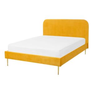 Łóżko welurowe 140 x 200 cm żółte FLAYAT