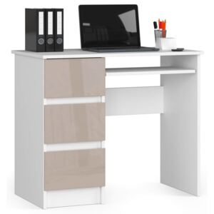 Minimalistyczne biurko z półkami Miren 5X - białe + cappuccino połysk