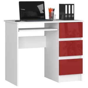 Klasyczne biurko do gabinetu Miren 6X - biały + czerwony połysk